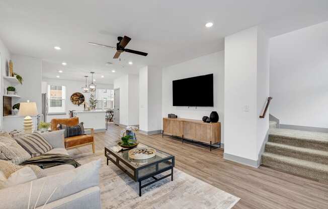 a living room with a couch and a coffee table at Meridian at CityPlace, Minnesota, 55125