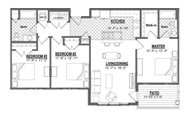 3 beds, 2 baths, 1,210 sqft, $1,645, Unit 11031-306