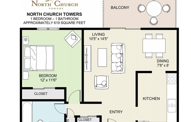 1 bed, 1 bath, 619 sqft, $1,025, Unit 2-534