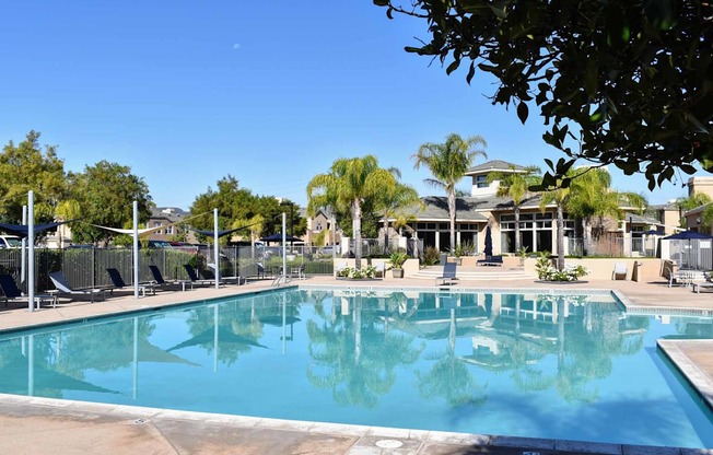 Huge pool and poolside lounge areas