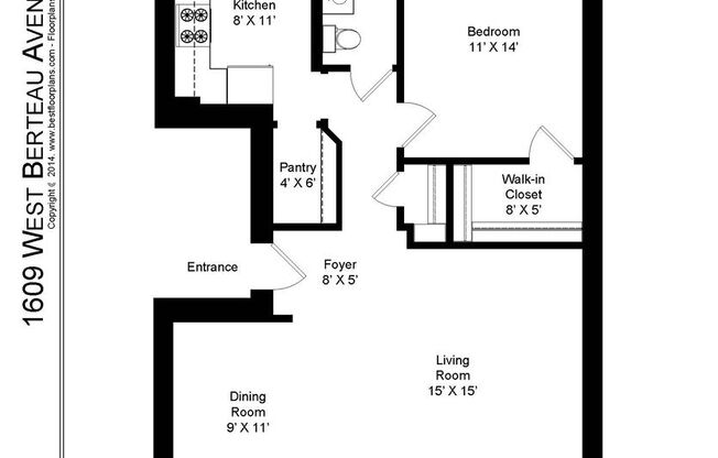 2 beds, 1 bath, 875 sqft, $2,195, Unit 1609-3