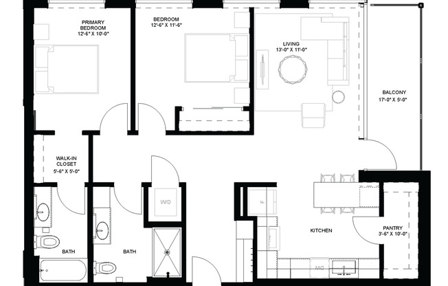 2 beds, 2 baths, 1,018 sqft, $2,100, Unit 202