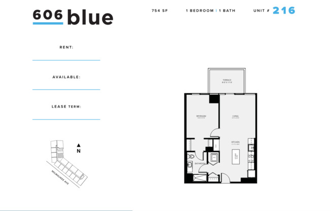 1 bed, 1 bath, 754 sqft, $3,250, Unit 216