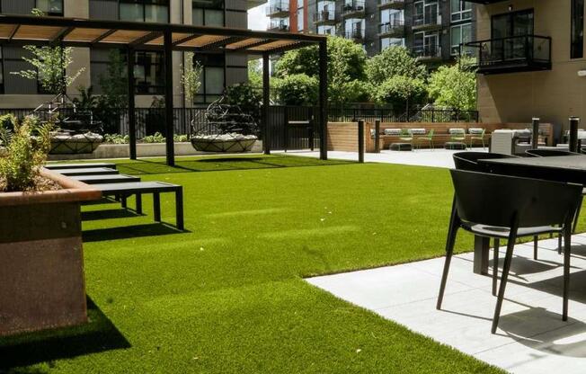 Outdoor courtyard with green space