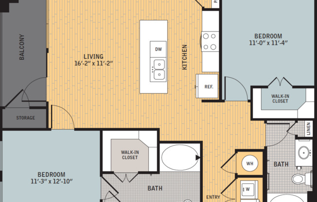2 beds, 2 baths, 1,036 sqft, $1,640