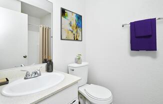 a room with a sink and a mirror