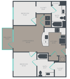 2 beds, 2 baths, 962 sqft, $1,766