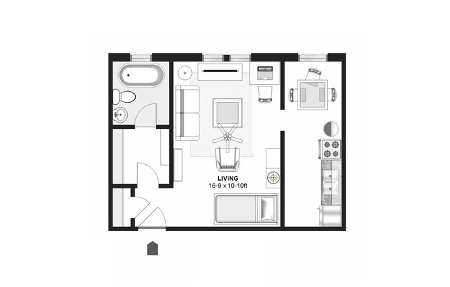 Studio, 1 bath, 390 sqft, $800, Unit 27
