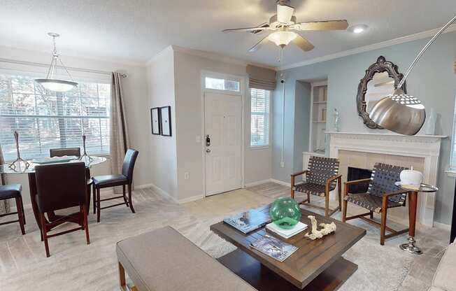 apartment living room with fireplace