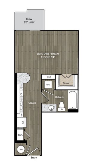 Studio, 1 bath, 532 sqft, $1,724