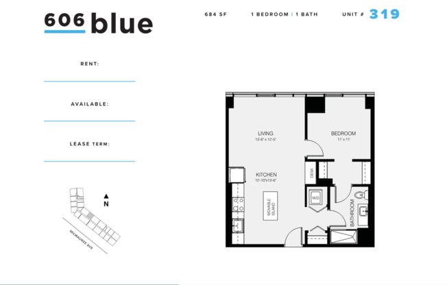 1 bed, 1 bath, 684 sqft, $2,925, Unit 319