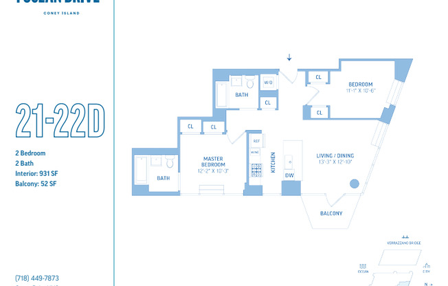 2 beds, 2 baths, 931 sqft, $3,548, Unit E21D