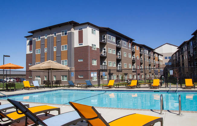 our apartments showcase an outdoor swimming pool