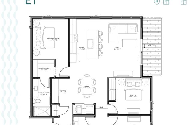 3 beds, 2 baths, 1,444 sqft, $3,025, Unit 112N