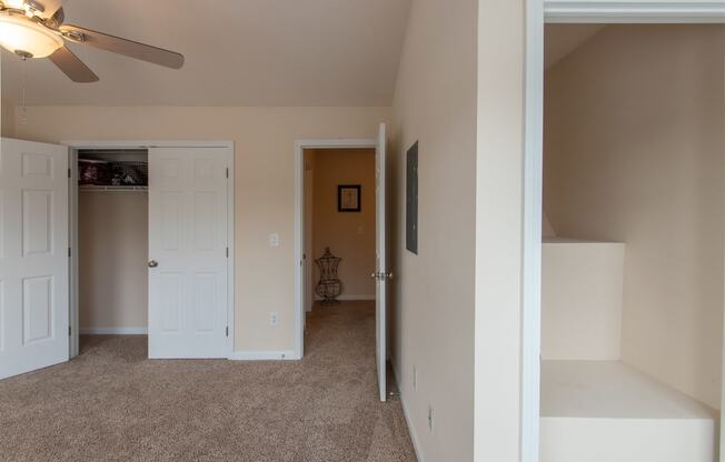 This is a photo of the second bedroom in the 1242 square foot, 2 bedroom, 2 and 1/2 bath Spinnaker floor plan at Nantucket Apartments in Loveland, OH.