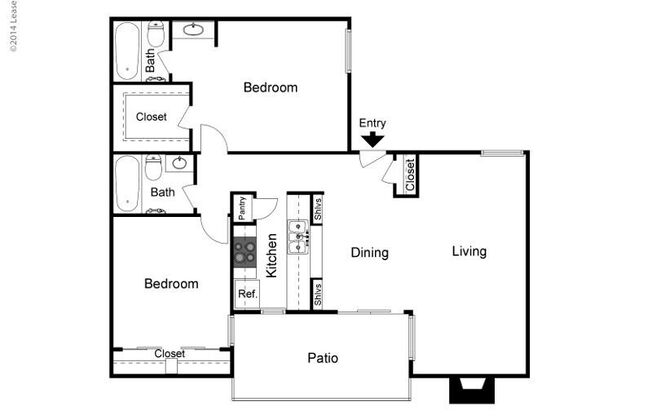 2 beds, 2 baths, 1,028 sqft, $1,460