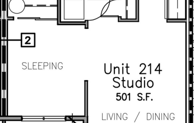 Studio, 1 bath, 501 sqft, $1,550, Unit 214