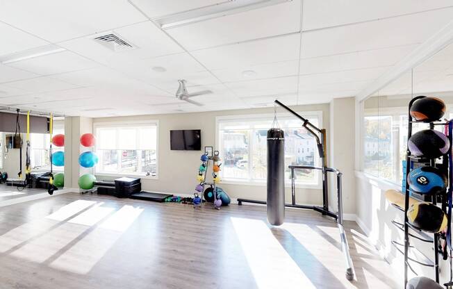Fitness studio with kickboxing and room to stretch