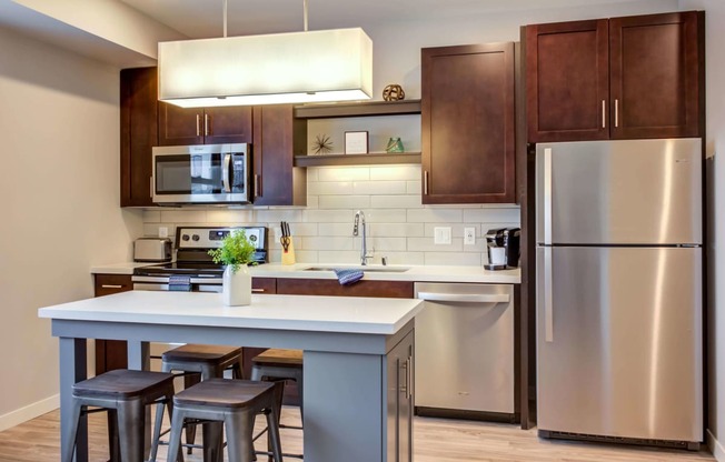 Open kitchen layouts with natural light, open shelving above the sink, and custom islands.