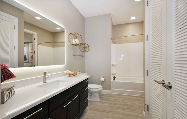 bathroom vanity and tub