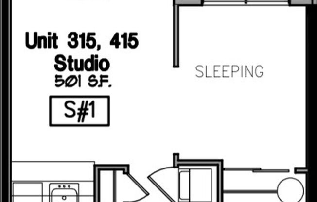 Studio, 1 bath, 501 sqft, $1,550, Unit 415