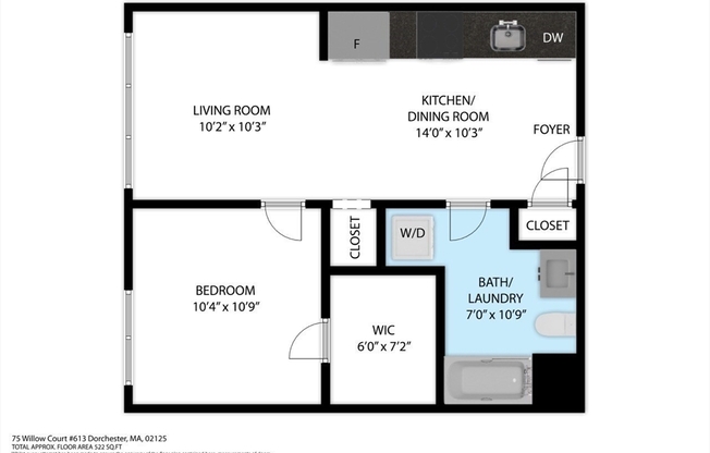 1 bed, 1 bath, 522 sqft, $2,730, Unit 613