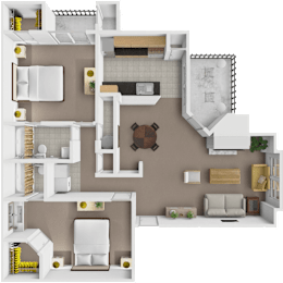 2 beds, 2 baths, 1,000 sqft, $1,171
