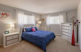 a bedroom with a bed and a dresser