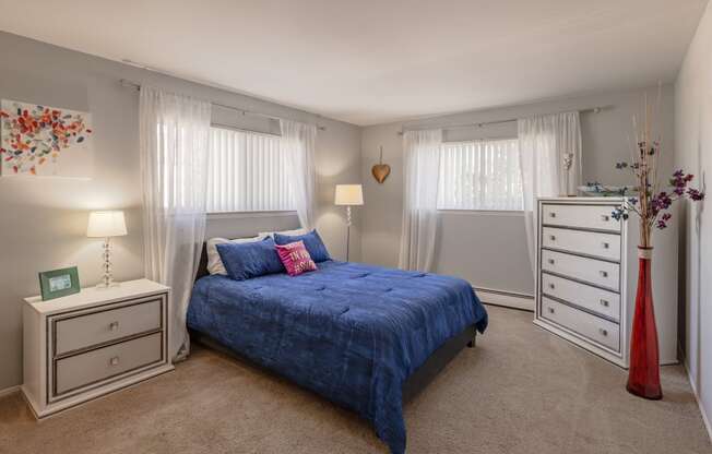 a bedroom with a bed and a dresser