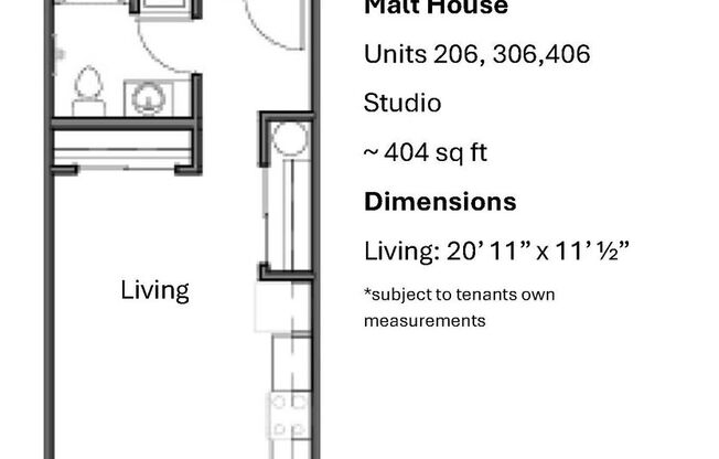 Studio, 1 bath, 398 sqft, $1,300, Unit 306