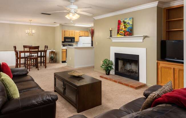 Living space and dining area open to the kitchen at Regency Gates in Mobile, AL
