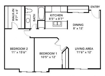 2 beds, 1 bath, 875 sqft, $1,001