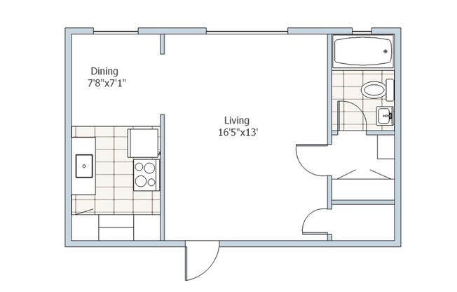 Studio, 1 bath, 425 sqft, $1,175, Unit 107
