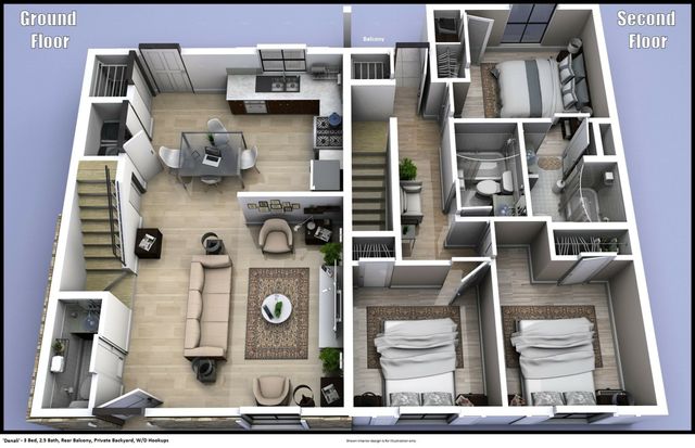 3 beds, 2.5 baths, 1,286 sqft, $1,200