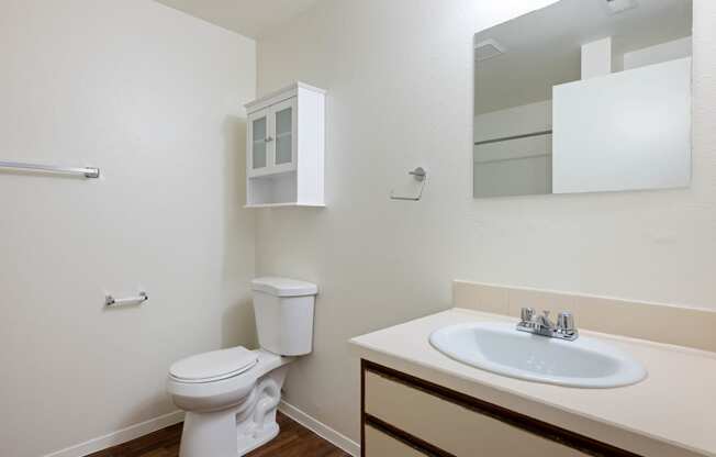the preserve at ballantyne commons bathroom with sink toilet and mirror