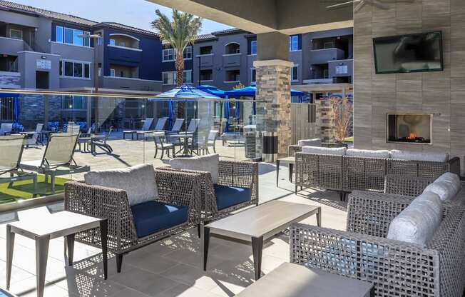 Table chairs outside at Level 25 at Sunset by Picerne, Las Vegas, Nevada
