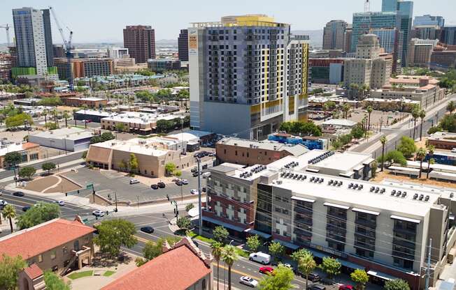 Aerial Building Exterior View Of Union at Roosevelt Apartments In Phoenix, AZ