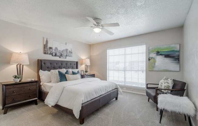 Bedroom With Celling Fan at Park Villas, Fort Worth