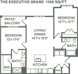 2 beds, 2 baths, 1,198 sqft, $1,865