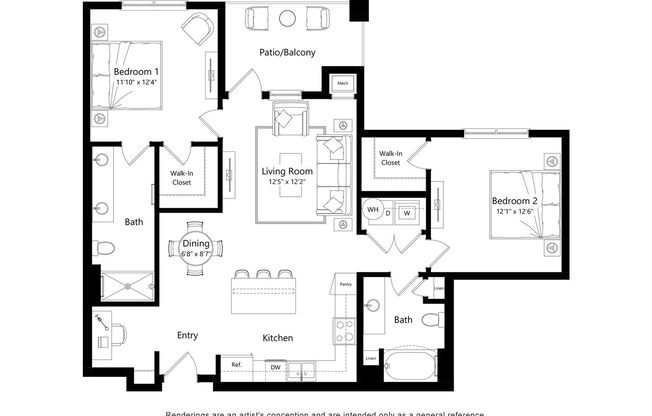 2 beds, 2 baths, 1,207 sqft, $2,725, Unit 4121