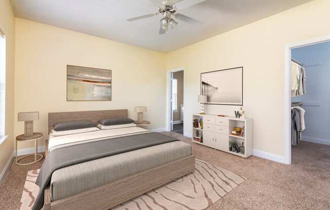 Bedroom with walk-in closet and private bath at Adrian on Riverside in Macon, GA