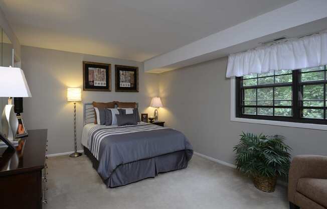 Master bedroom with on suite bathroom at Liberty Gardens Apartments, Baltimore