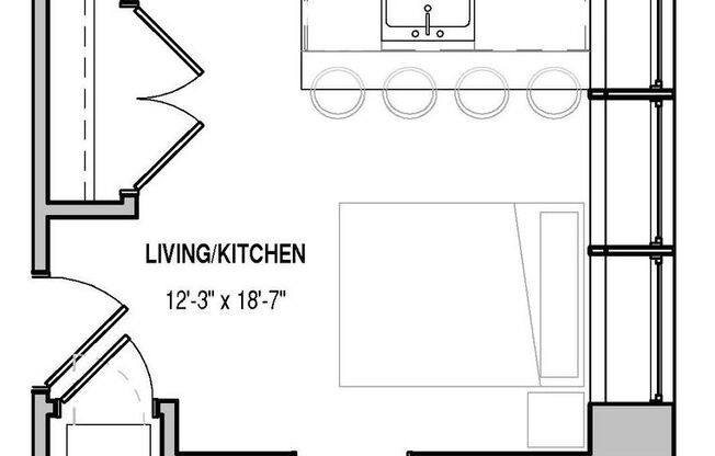 Studio, 1 bath, 415 sqft, $1,599, Unit 407