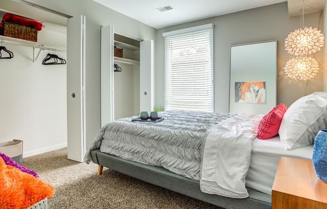 Bedroom with lamp at The View Apartments St Charles, St Charles, 60174