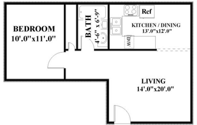 1 bed, 1 bath, 493 sqft, $1,100