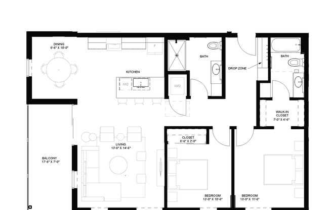 2 beds, 2 baths, 1,164 sqft, $3,200, Unit 519