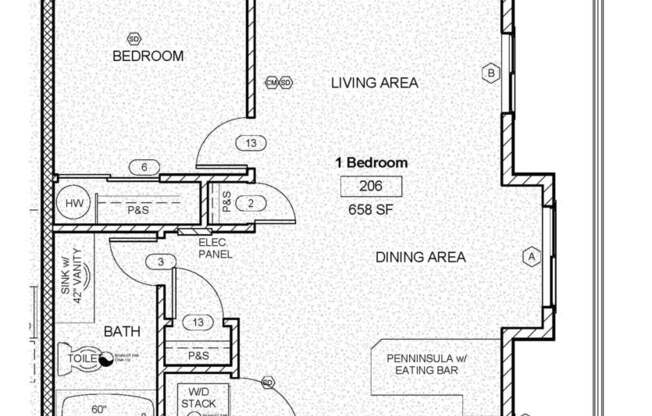 1 bed, 1 bath, 658 sqft, $1,500, Unit 306