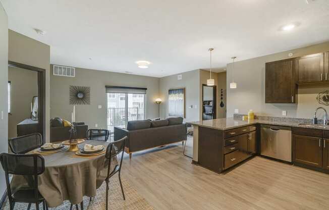 Spacious kitchens with granite countertops at WH Flats new luxury apartments in south Lincoln NE 68516