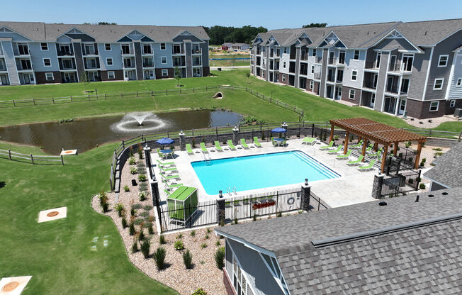 Aerial View of Swimming Pool at Dodson Pointe Apartment Homes in Rogers, AR