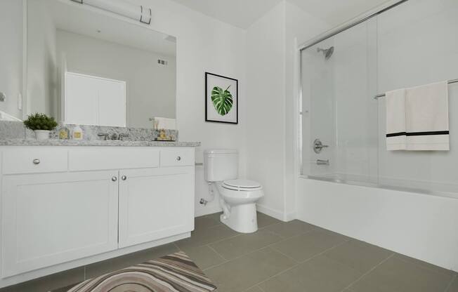 A bathroom with a toilet, a cabinet, and a shower.